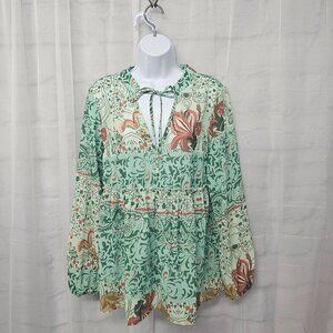 Misslook Blouse Boho Festival Green Floral Cottage Retro Hippie M